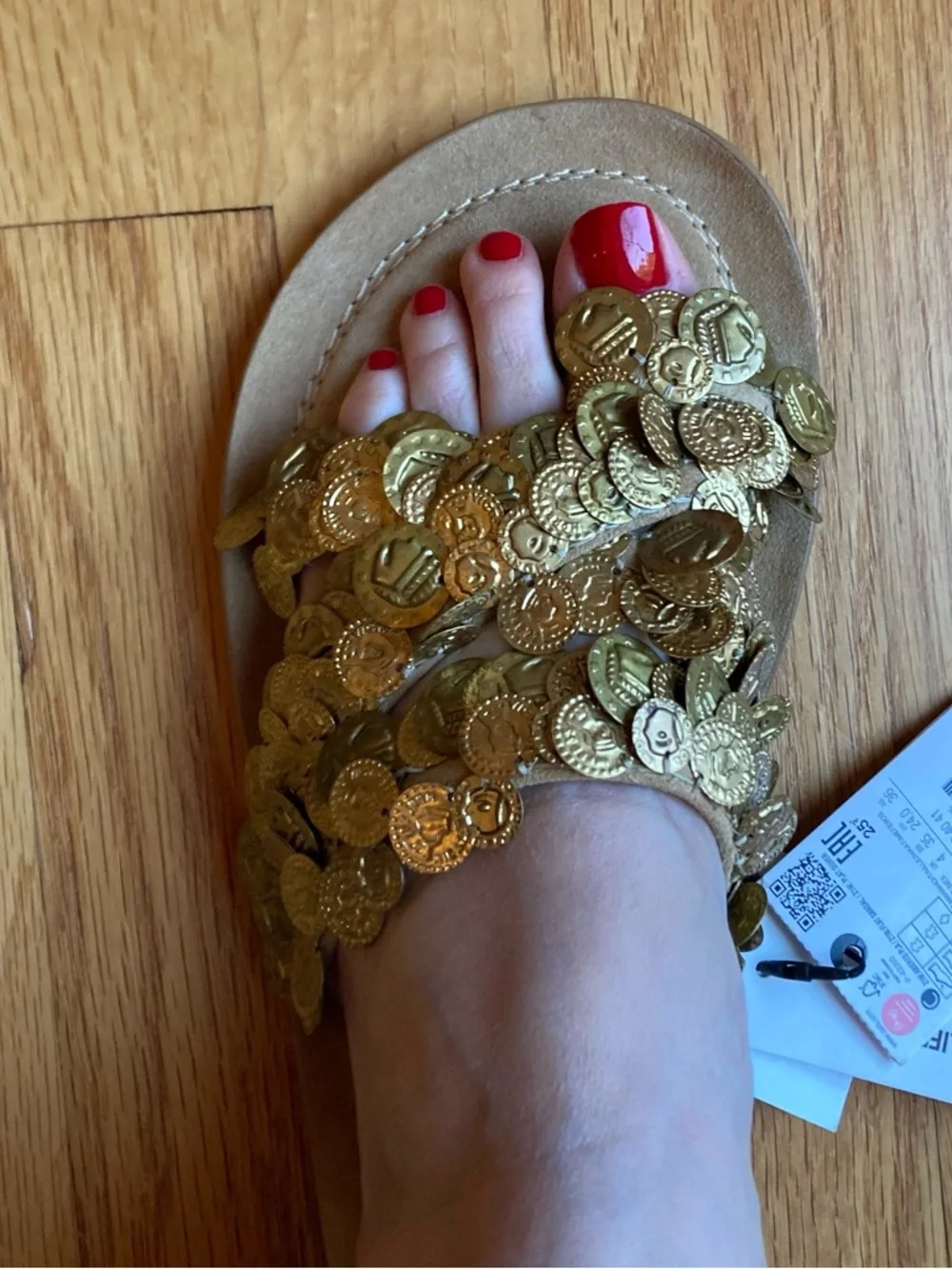 ZARA Gold Coin Suede Sandals NWT - Picture 6 of 9